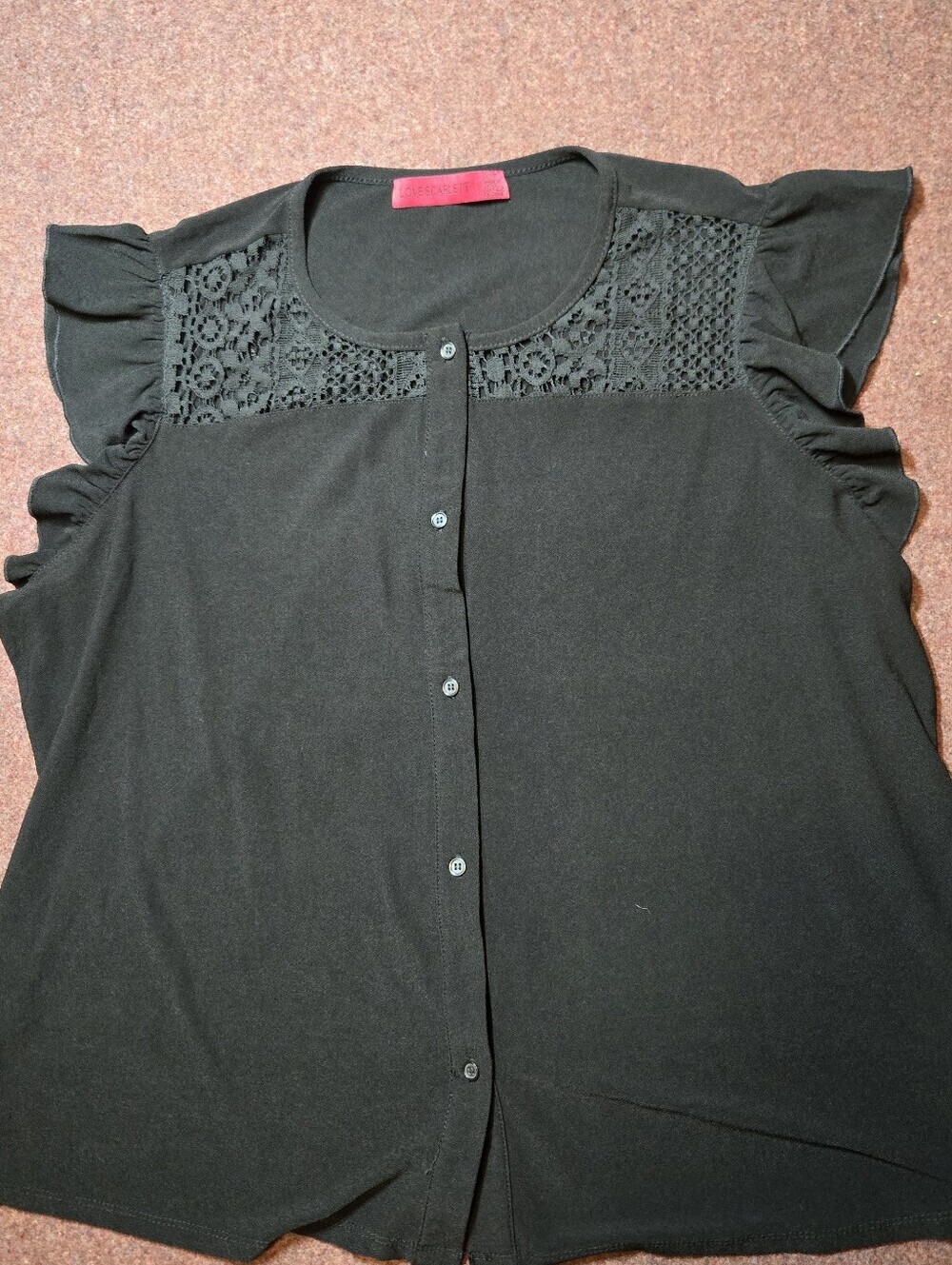 Love Scarlett Flutter Cap Sleeve Shirt Button Front Black With Lace Detail 1X